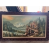 Image 7 : Oil painting depicting a mountainous landscape with pine trees and a winding path, presented in a ca