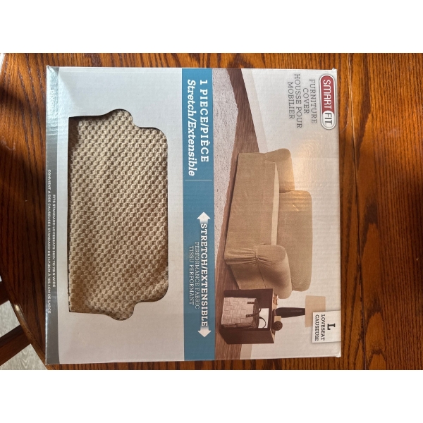 Smart Fit furniture cover, fits a standard loveseat 58in to 73in wide in a beige color
