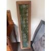 Image 2 : Rectangular leaded stained glass panel with geometric pattern and green, gold, and clear glass. Set 