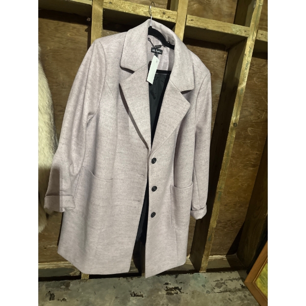  lavender, notched-lapel, single-breasted wool-blend coat 