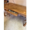 Image 4 : Wood dining table with turned legs and single drawer, includes two matching wooden spindle-back chai