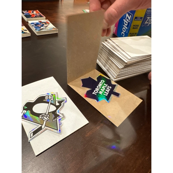 Pile of stickers. Hockey stickers.