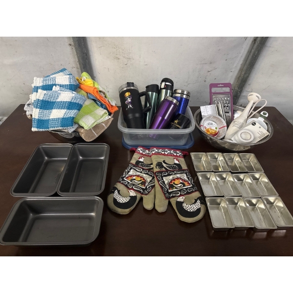 Baker's Dream  Baking Pans, Oven Mitts, Mixer, Various Wash Cloths, Thermos Cups
