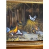 Image 2 : intage oil painting on canvas depicting a barnyard scene with chickens, commonly in the style of art