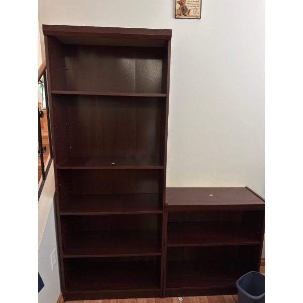 Very nice bookshelf and side bookshelf 71 1/2 inches long by 28 inches wide by 12 1/2 inches deep an