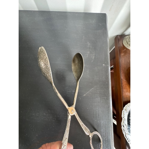 vintage  scissor-style serving tongs, often categorized as cake or pastry tongs but ve