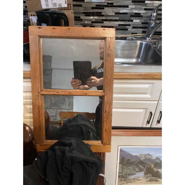 decorative mirror repurposed from a vintage or antique pine window frame