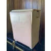 Image 2 : This is a vintage pink vinyl laundry hamper or clothes basket with a decorative starburst design. It
