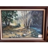 Image 5 : Oil on canvas landscape painting by Dolly Sellars, depicting a forest scene with a rocky stream and 