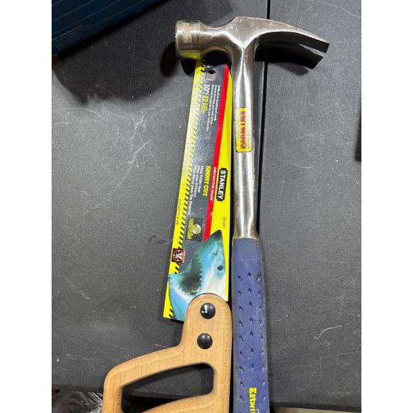 Eastwing unbreakable handle framer's hammer and Stanley contractor grade shortcut mini utility saw