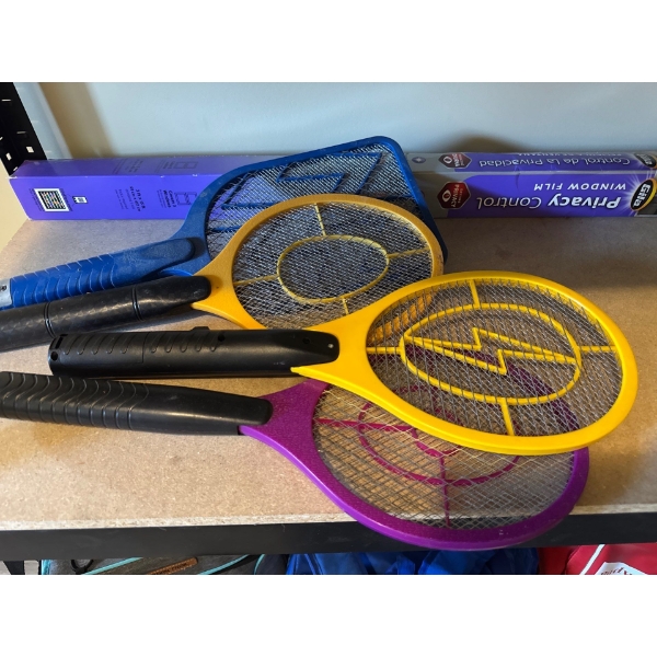 Four bug zappers, all in working condition and a privacy control film, 3ft by 15ft
