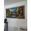 Image 3 : very nice velvet mountain stream painting with carved wooden frame 49 inches long by 26 inches wide