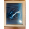 Image 2 : Framed print depicting a group of orca whales swimming underwater. The print uses blue tones and inc