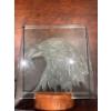 Image 1 : VERY NICE Large etched glass eagle. Very nice. In wood base. 12 inches by 13 inches.