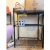 Image 1 : Black metal shelving unit, 23in wide, 13in deep and 28in tall.