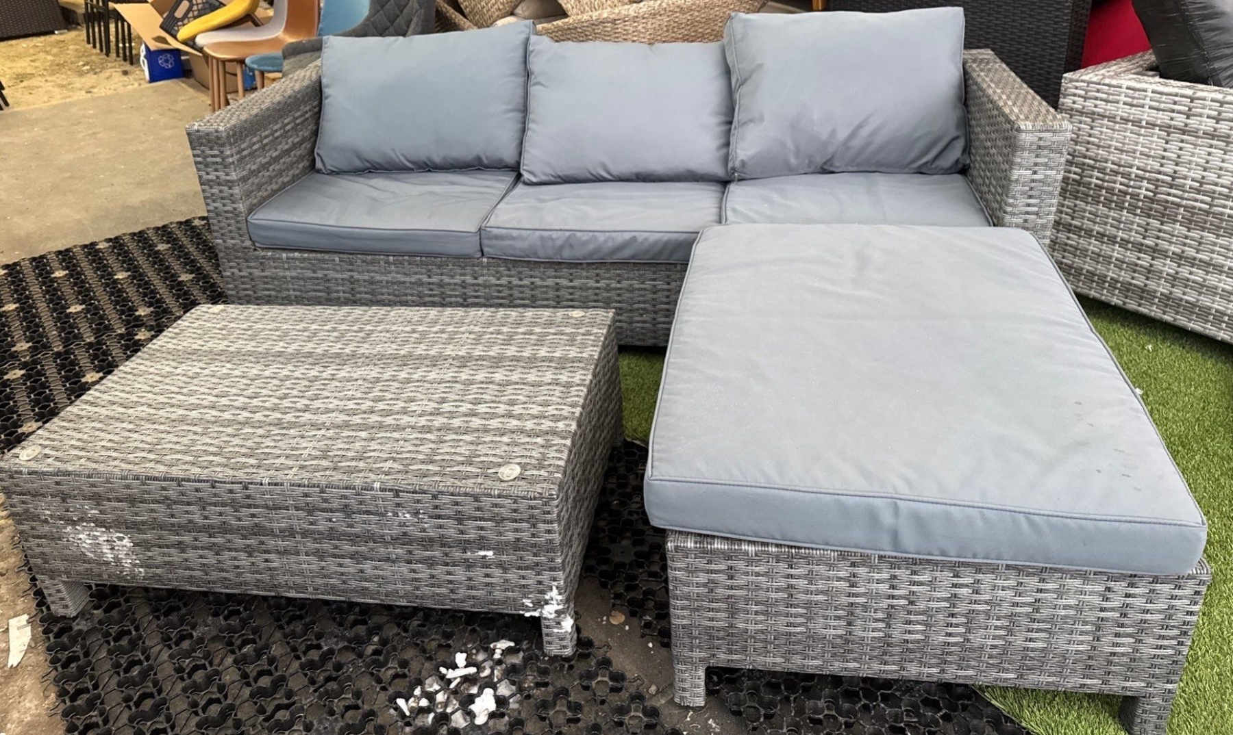 Grey Wicker Patio Conversation Set w/ Grey Cushions-Like New!
