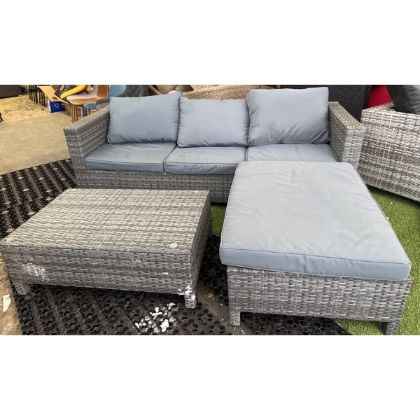 Grey Wicker Patio Conversation Set w/ Grey Cushions-Like New!
