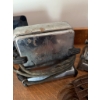 Image 8 : Two Old Hickory knives, a western rodeo-themed metal belt buckle, a wooden bar cart with casters and