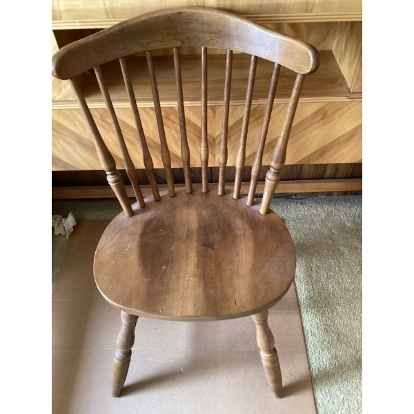 This is an Ethan Allen Heirloom Nutmeg Maple Spindle Back Dining Side Chair, model 10-6102. 