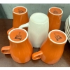Image 3 : White Plain-Jane Dish Set W/IKEA Orange Mugs ( Setting For Four)
