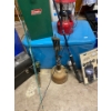 Image 1 : Assorted camping gear, antique lantern, antique Coleman lantern, water jugs, antique cooler, lunchbo