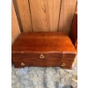 Image 1 :  Wooden jewelry box filled with assorted costume jewelry. 