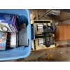 Image 6 : 2 brand new outdoor lanterns, a lot of pool cues, a vintage wash and iron board, and a full tote of 