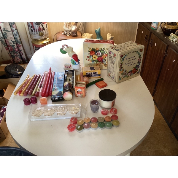 vintage candles and tins.