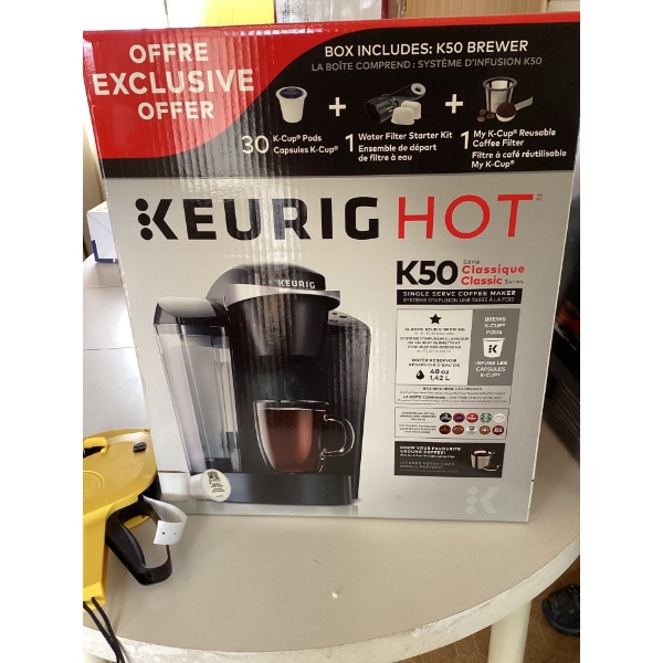  Keurig hot k 50 classic. Box includes k 50 brewer, 30 k cups water filter starter kit, my k cup reu