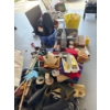 Image 1 : All contents on garage floor, vacuums, Roundup, miscellaneous tools, paint, hand tools, brooms, rubb