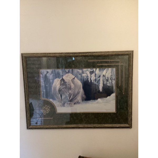  framed fine art print titled "Dozing Lynx" by artist Robert Bateman. 