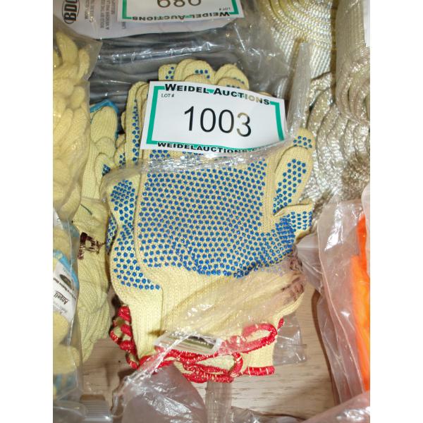 Lot of 12, gold knit dotted glove - size L