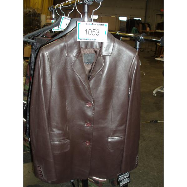 Size M - Ladies Brown Leather Indentify Coat, Made in Canada