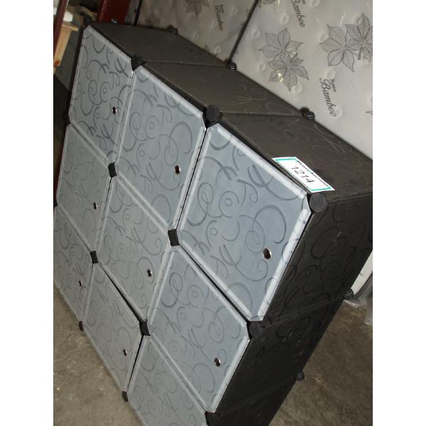 9 Cube Plastic Storage Shelf, black with white doors