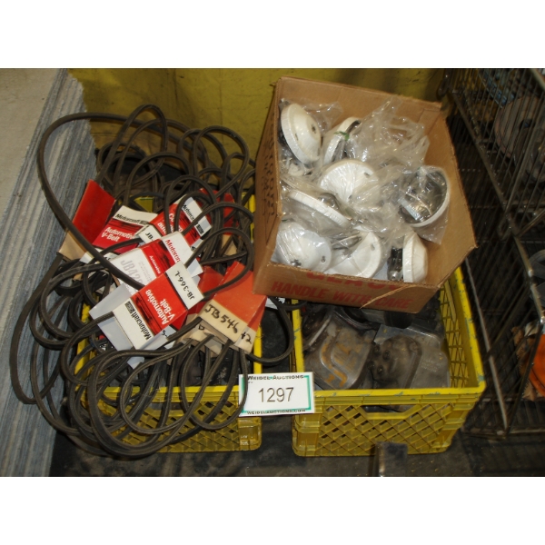 Assortment of electrical motors, electrical parts and fan belts