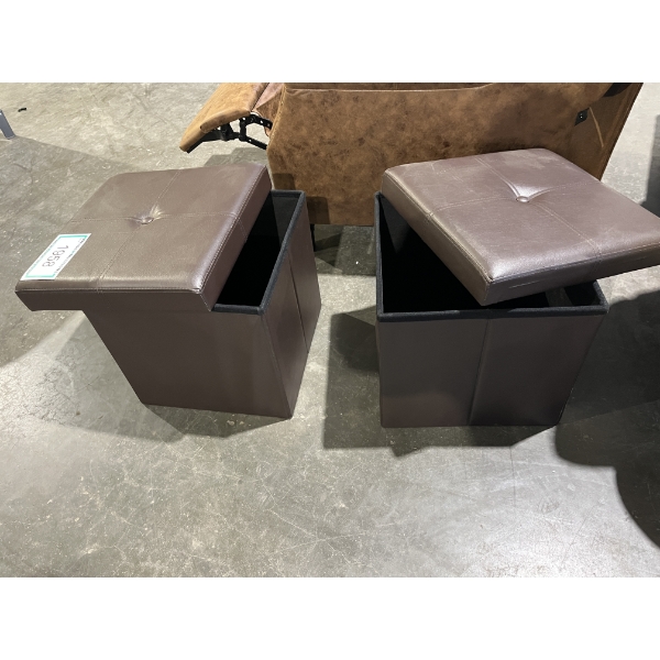 2 Brown Leather Storage Ottomans