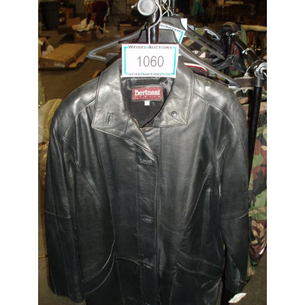 Size S - BERTANNI Ladies Long Black Leather Coat, Made in Italy