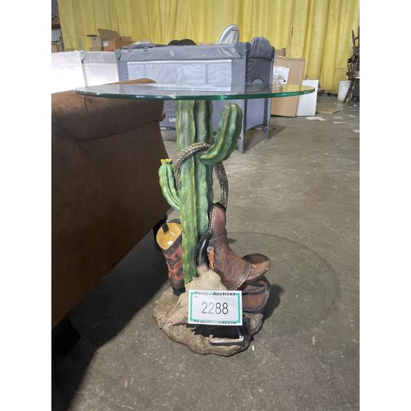 Side Glass Top Table with Western Base