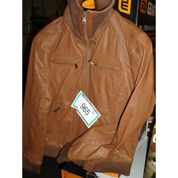 ELZEIN Ladie's Brown Fitted Collar Leather Jacket - size L