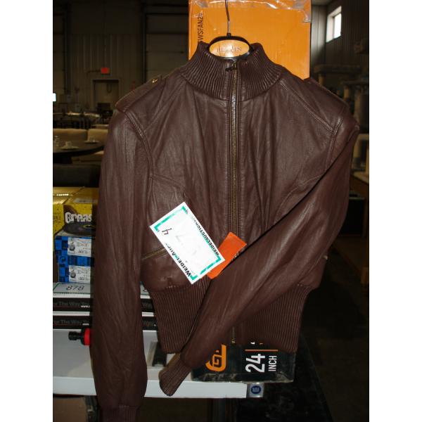 Ladies ELZEIN Brown Leather Jacket with fitted collar & waist - size M