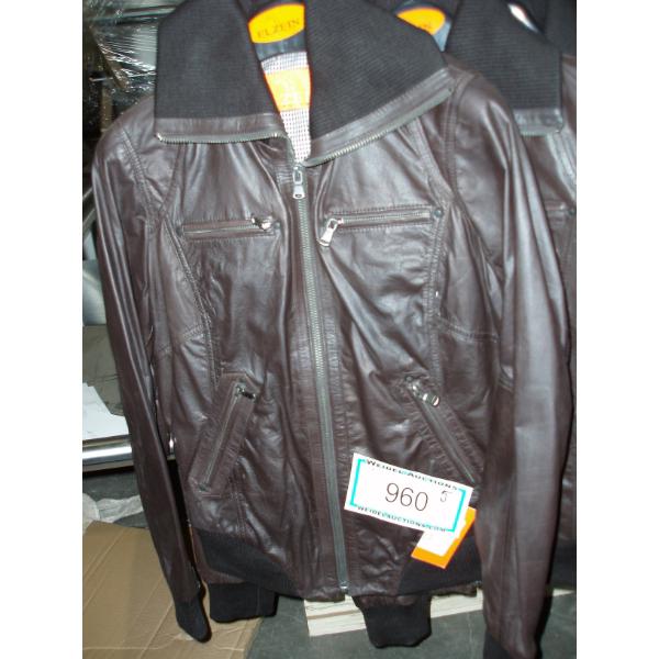 ELZEIN Ladie's Dark Brown with Fitted Black Collar Leather Jacket - size S