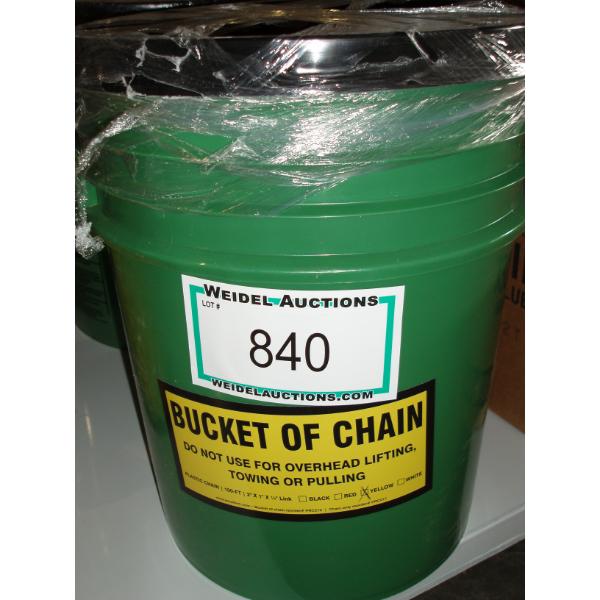 Bucket of Plastic Chain - 100 feet, 2" x 1" x 1/4 - yellow