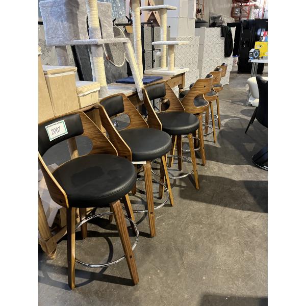 Set of 6, Bar Stools, Black/Walnut