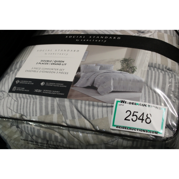 DOUBLE/QUEEN 3pc Comforter Set, blue & beige