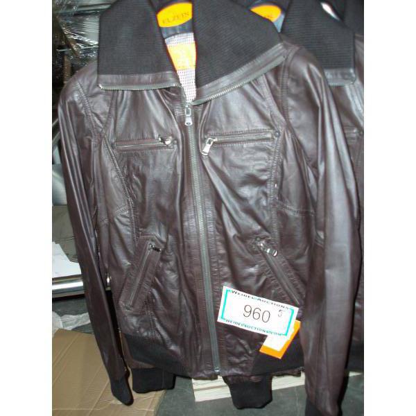 ELZEIN Ladie's Dark Brown with Fitted Black Collar Leather Jacket - size S
