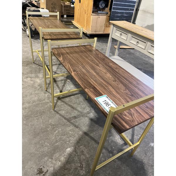 2 Glass Top Desks with wooden shelf and steel legs - MISSING GLASS TOPS