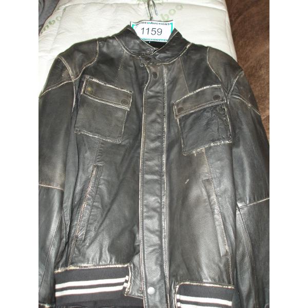 Size 44 - ELZEIN Black Leather Jacket with buttons and zipper