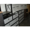 Image 1 : Black Laminate Multi Tiered Dressers with light grey fabric drawers c/w 2 dressers and 1 end table