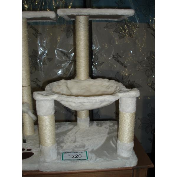 Small White Cat Tree with lower basket and upper platform