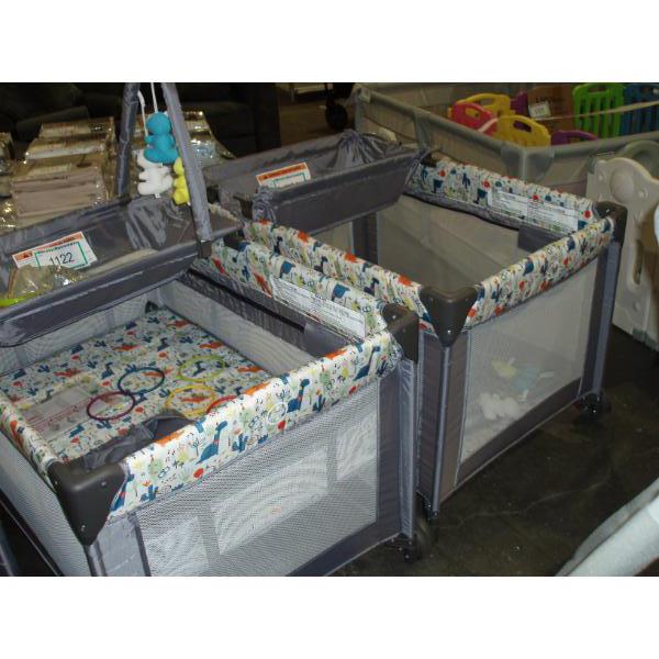 Living Basics Grey Playpen with changing station c/w baby toys